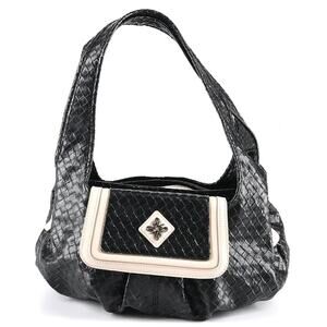 Simply Vera Vera Wang Shoulder Bag Black White basketweave pattern top handle
